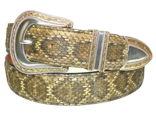 Rattlesnake Belt 1 12 with Barbwire Buckle Set  36  Made To Order within 10 business days